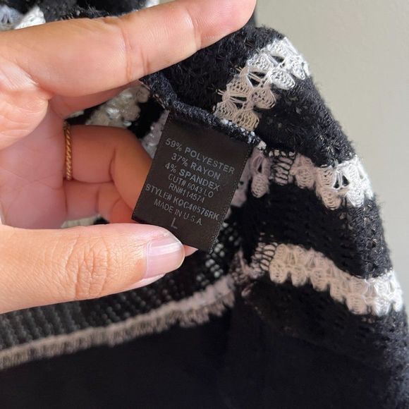 Pleione Sweater Womens Sz L Made in USA Black White Striped Open Front Cardigan - Picture 3 of 4
